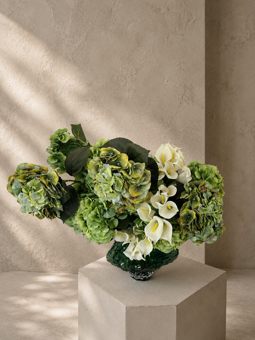 PO007 sculptural statement floral object in a handcrafted glass vase